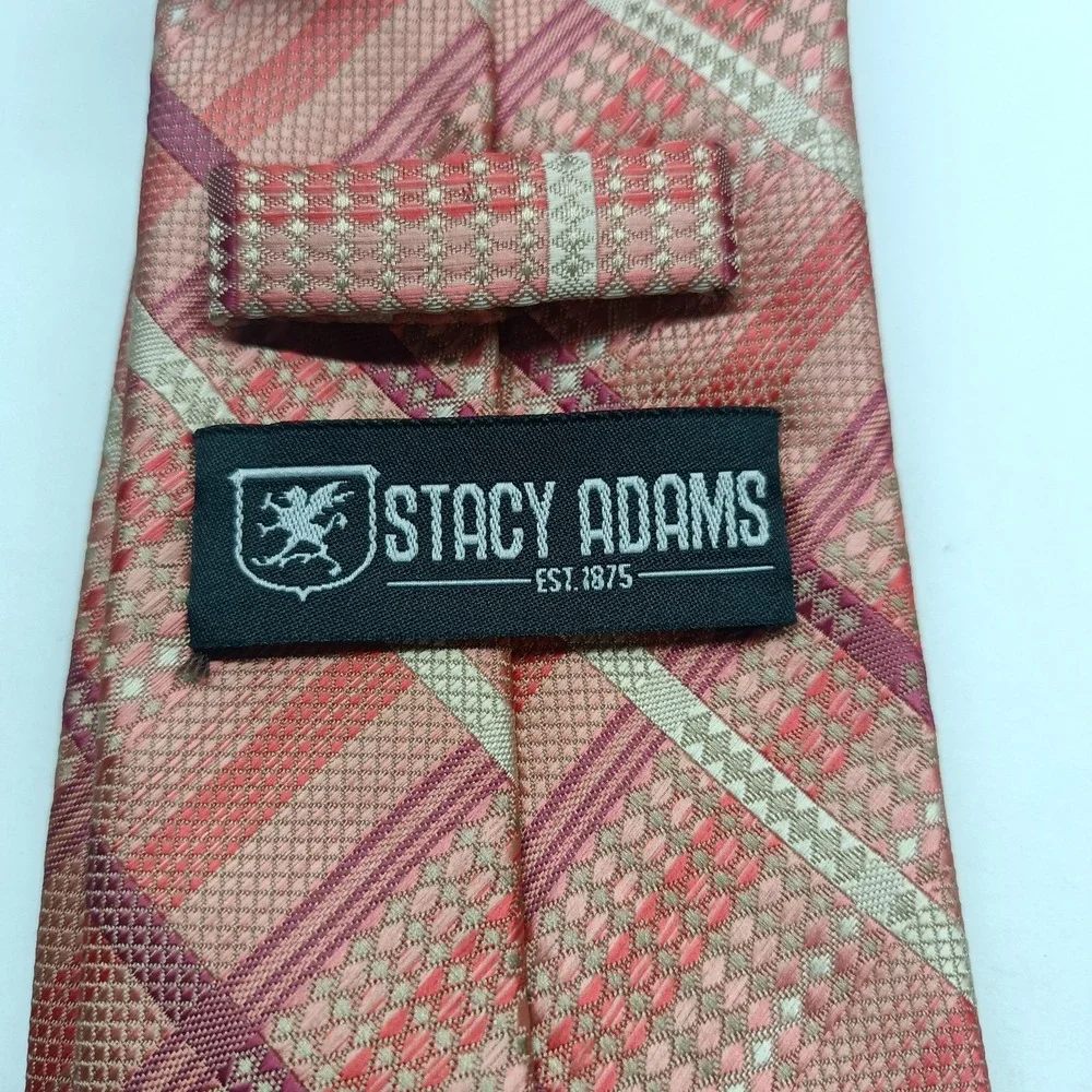 Stacy Adams Men's Tie Pink/Tan Plaid Handmade 100% Microfiber‎ 58.5in